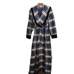 VTG Eileen West Couture Queen Anne's Lace Silk Velvet Trim Plaid Robe Size Large